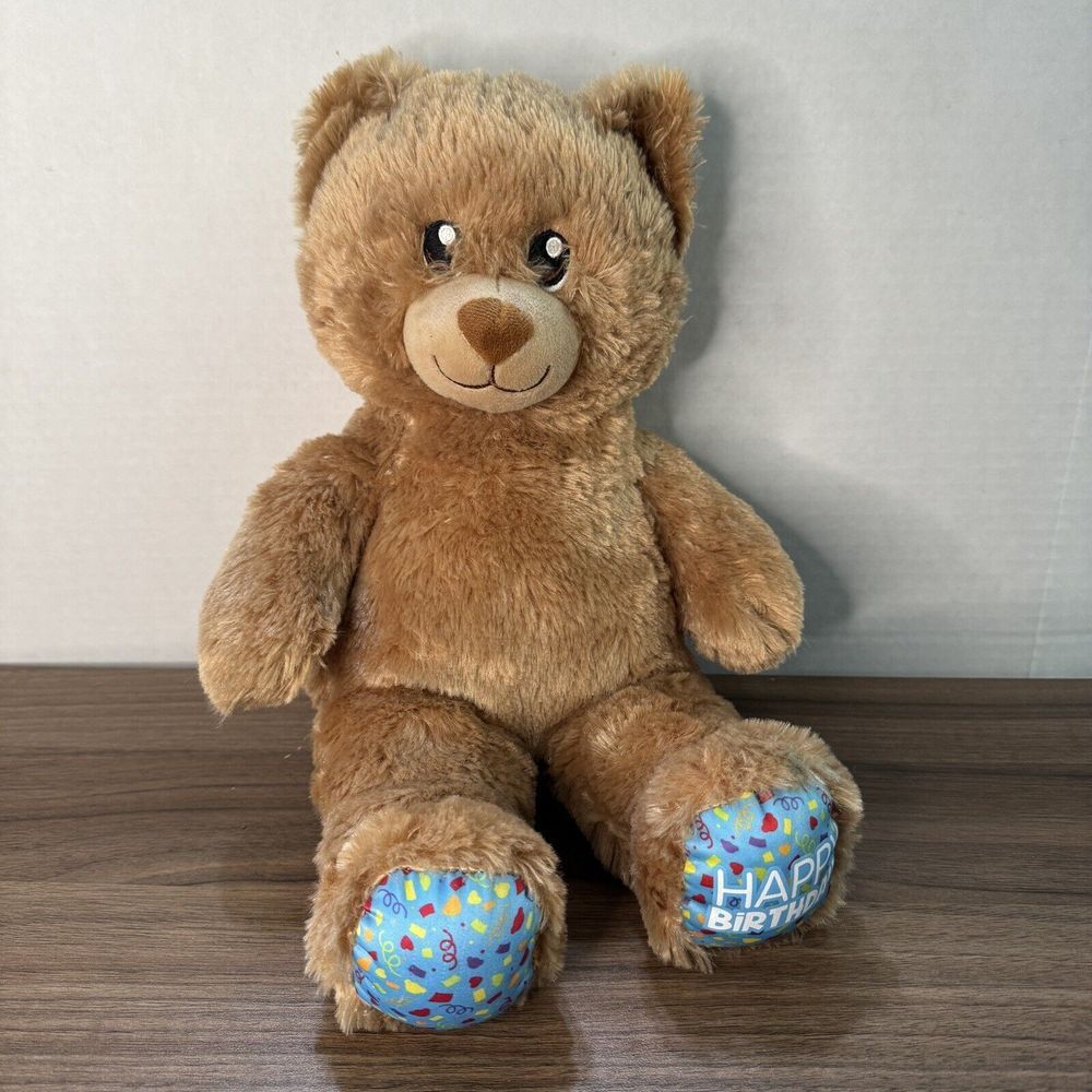 Build A Bear BABW Happy Birthday Teddy Plush 15" Brown Tan Bear Stuffed Animal